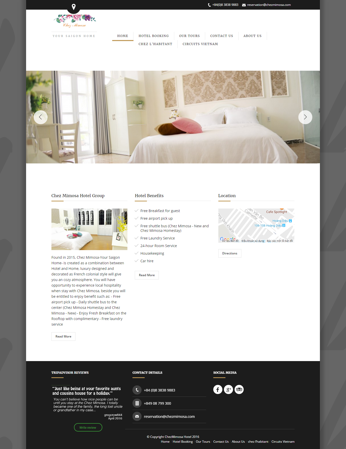 Thiết kế website Chez Mimosa hotel đẹp, chuyên nghiệp chuẩn SEO